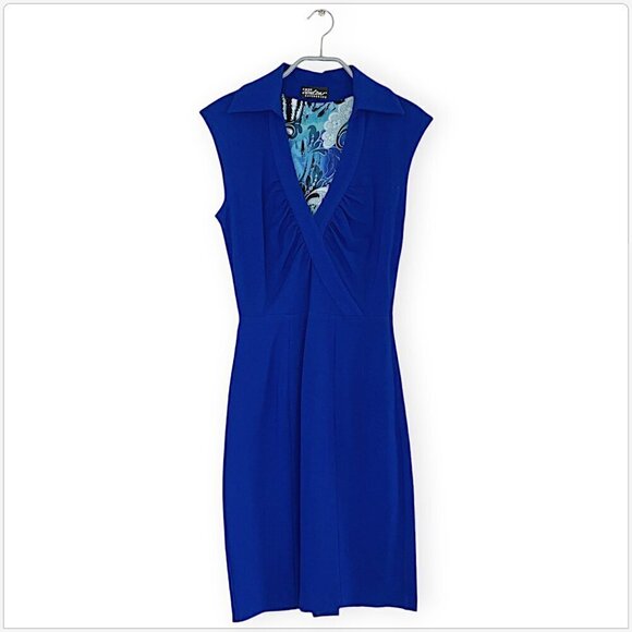 Cache Contour Collection Royal Blue Ponte Knit Collared Bodycon Sheath Dress 4 6 - Picture 1 of 4